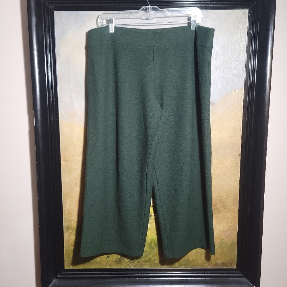 Eileen Fisher Dark Green Wool Wide-Leg Pants